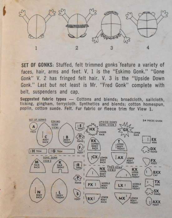VINTAGE SIMPLICITY 5943 Going...Going...GONKS ONE SIZE COMPLETE
