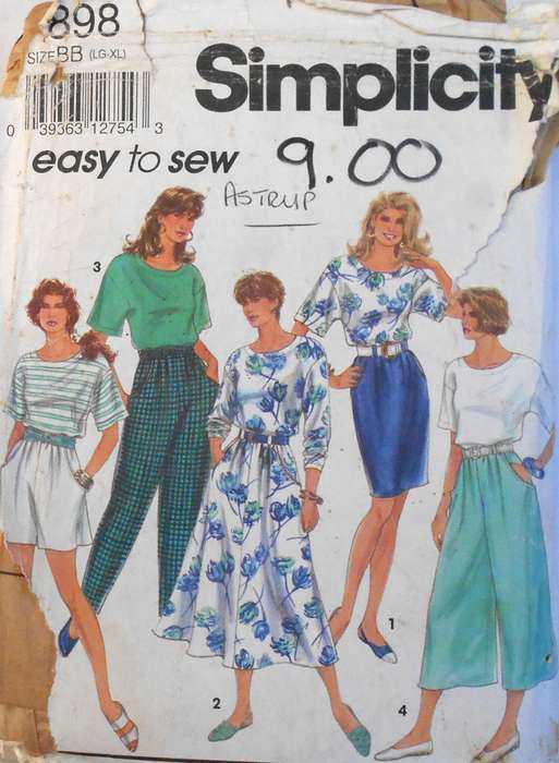 SIMPLICITY 7898 SPLIT PANTS-PANTS-SLIM & FLARED SKIRTS-TOP SIZE L-XL 42-48 COMPLETE-PART CUT TO XL