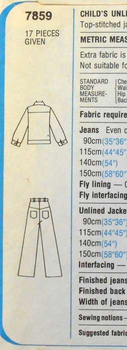 SIMPLICITY 7859 BOYS UNLINED JACKET & JEANS SIZE 5-6 YEARS COMPLETE