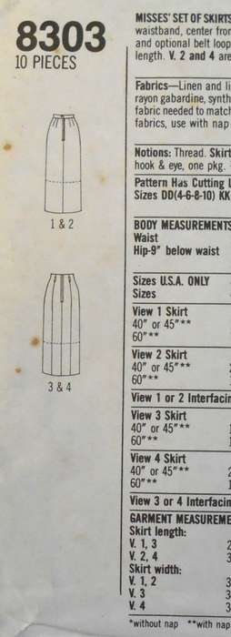 SIMPLICITY 8303 SET OF SKIRTS IN 2 LENGTHS SIZE 8-14 COMPLETE CUT TO 12
