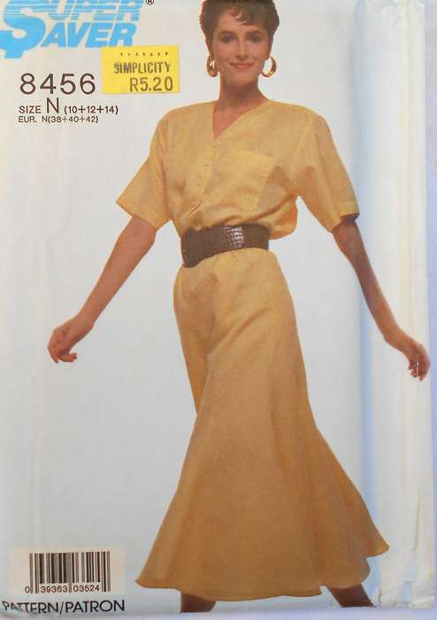 SIMPLICITY 8456 DRESS BUTTONED TO WAIST SIZE 10-12-14 COMPLETE-UNCUT-F/FOLDED