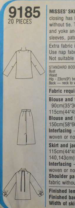SIMPLICITY 9185 SKIRT-BLOUSE-UNLINED CARDIGAN/JACKET SIZE 14 BUST 92 CM -COMPLETE-UNCUT-F/FOLDED