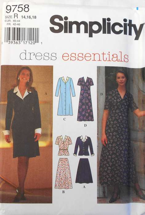 SIMPLICITY 9758 ONE- OR TWO-PIECE DRESS SIZE 14-18 COMPLETE-UNCUT-F/FOLDED
