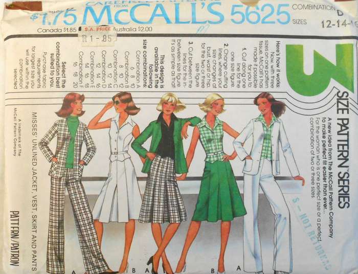 McCALLS 5625 UNLINED JACKET-WAISTCAOT-SKIRT-PANTS SIZE 12-14-16 COMPLETE-UNCUT-F/FOLDED