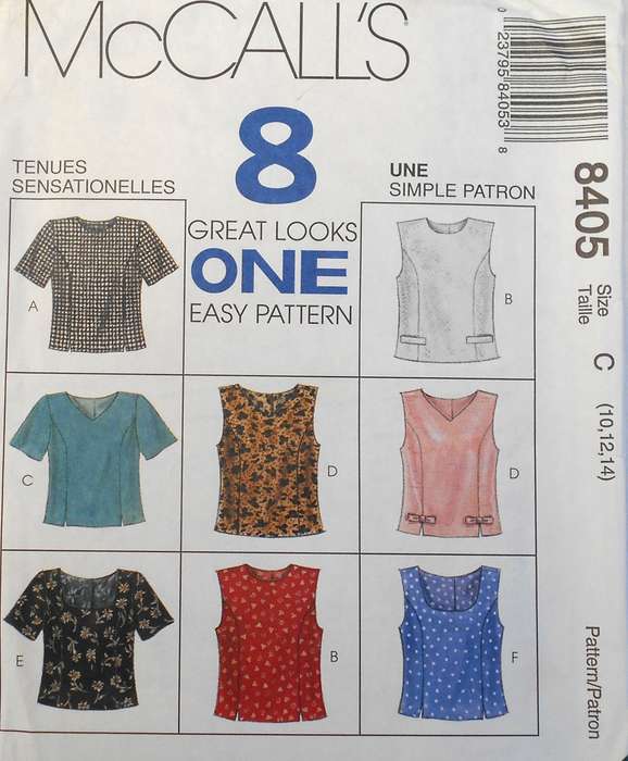 McCALLS 8405 SET OF TOPS SIZE 10-12-14 COMPLETE-UNCUT-F/FOLDED
