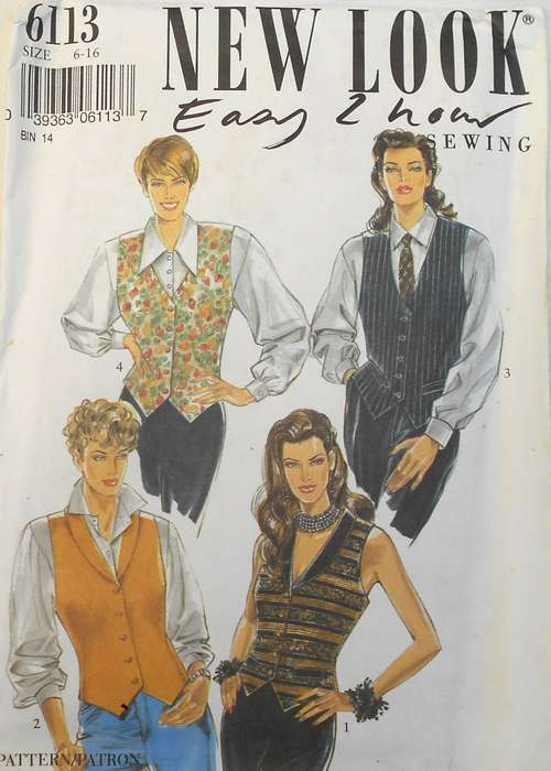 NEW LOOK PATTERNS 6113 SET OF WAISTCOATS SIZE 6-16 COMPLETE-CUT TO 12