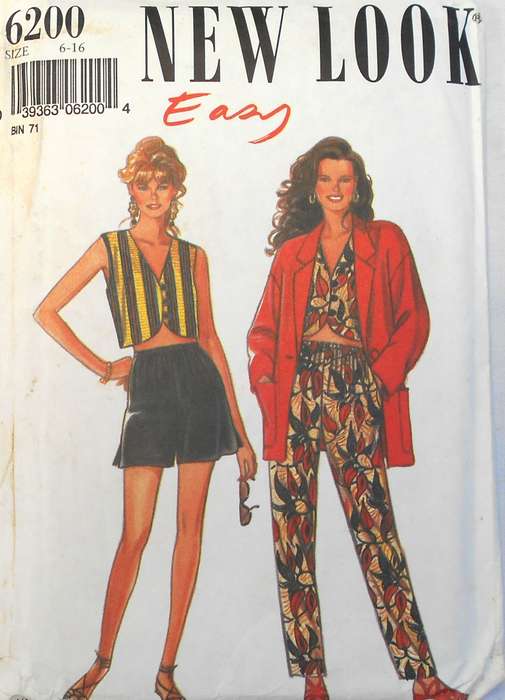 NEW LOOK PATTERNS 6200 JACKET-TOP-PANTS-SHORTS SIZE 6-16 COMPLETE-CUT TO 14