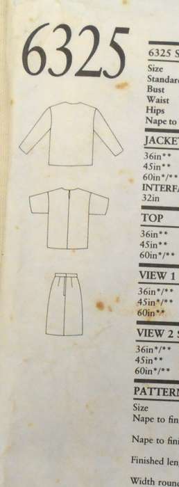 NEW LOOK PATTERNS 6325 JACKET-TOP-SKIRT SIZE 8-18 COMPLETE-PART CUT TO 12