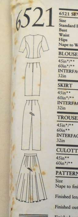 NEW LOOK PATTERNS 6521 TOP-SKIRT-PANTS-CULOTTES SIZE 8-20 COMPLETE CUT TO 12