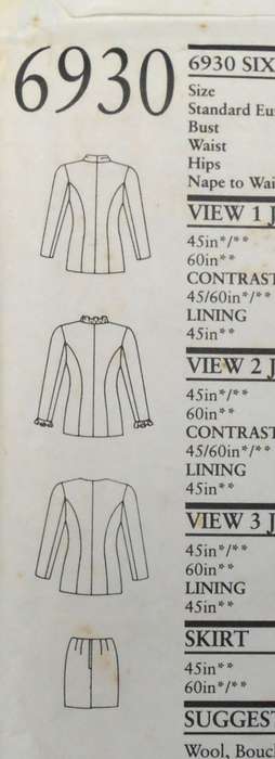 NEW LOOK PATTERNS 6930 V NECK JACKET & SKIRT SIZE 8-28 COMPLETE PART CUT ONLY SKIRT CUT