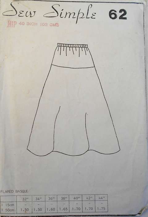 SEW SIMPLE PATTERNS  62 FLARED BASQUE SKIRT SIZE HIP 40 OR 102 CM COMPLETE