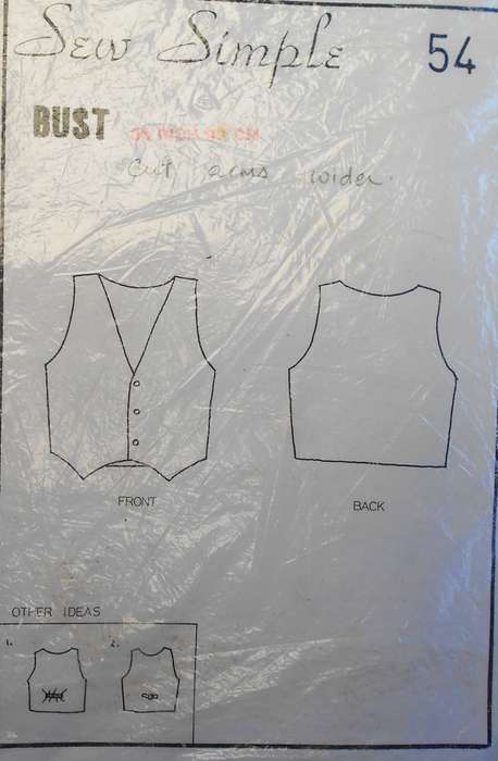 SEW SIMPLE PATTERNS  54 WAISTCOAT SIZE BUST 36 OR 92 CM COMPLETE