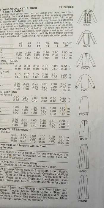 BUTTERICK 3036 JACKET-BLOUSE-SKIRT-PANTS SIZE 14 COMPLETE-ZIPLOC