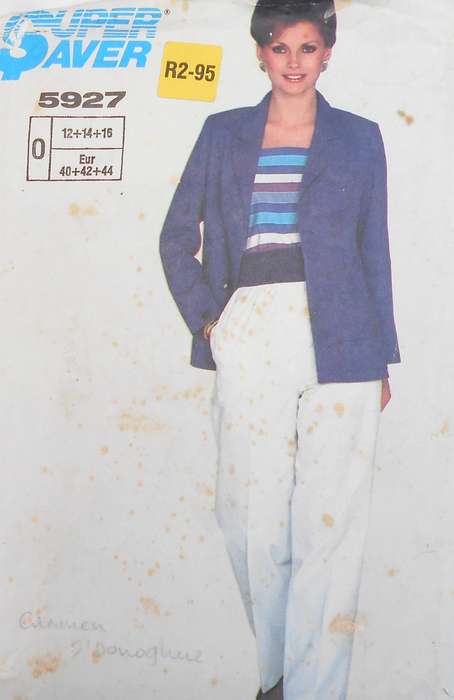 SIMPLICITY 5927 PULL ON PANTS-UNLINED LOOSE FIT JACKET SIZE 12-14-16 COMPLETE-CUT TO 16