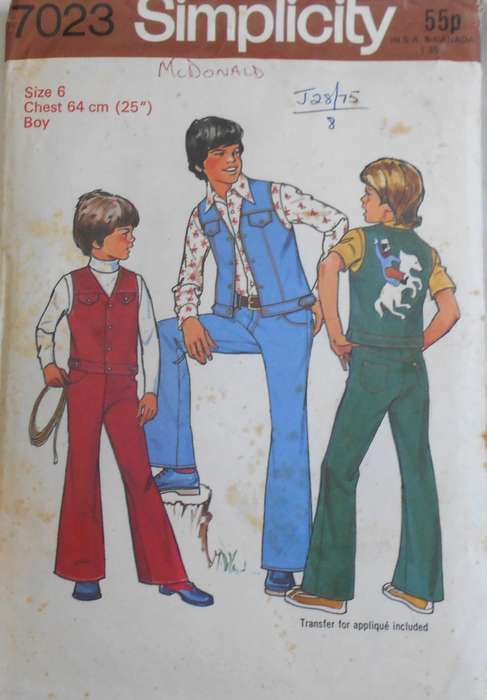 SIMPLICITY 7023 BOYS WAISTCOAT & JEANS + APPLIQUE SIZE 6 CHEST 64 CM - COMPLETE