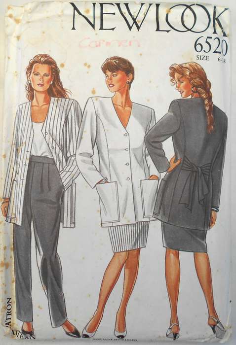NEW LOOK PATTERNS 6520 JACKET WITH TIEBACK-SKIRT-PANTS SIZE 6-18 COMPLETE-PART CUT TO 14