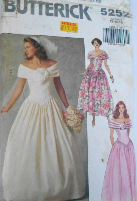 BUTTERICK 5252 BRIDAL GOWN & PETTICOAT SIZE 12-14-16 COMPLETE CUT TO 16