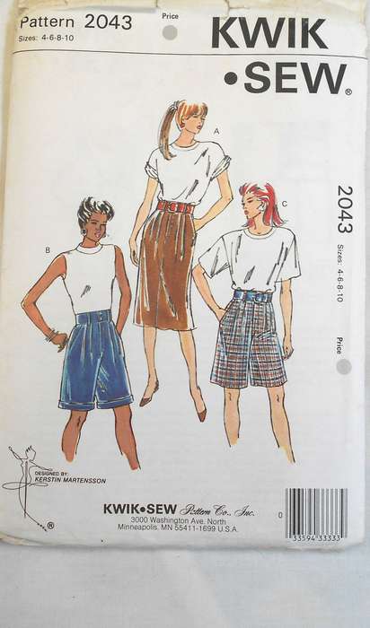 KWIK SEW 2043 SHORTS & SKIRT SIZES 4-6-8-20 COMPLETE-CUT TO 10