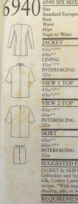 NEW LOOK PATTERNS 6940 JACKET-BLOUSE-TOP-SKIRT SIZE 8-18 COMPLETE-UNCUT-F/FOLDED