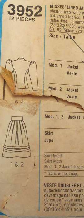 STYLE 3952 LINED JACKET-SKIRT SIZE 10-12-14 COMPLETE-CUT TO 14