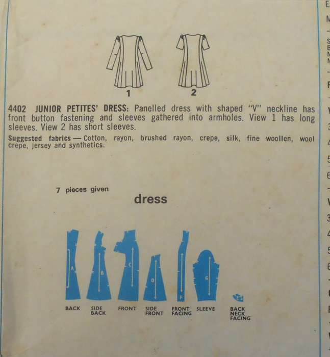 VINTAGE STYLE 4402 PANELLED DRESS WITH V NECKLINE SIZE11 BUST 34 COMPLETE