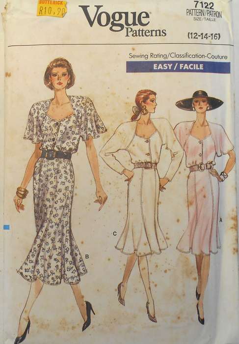VOGUE 7122 VERY LOOSE DRESS SIZE 12-14-18 COMPLETE-UNCUT-F/FOLDED