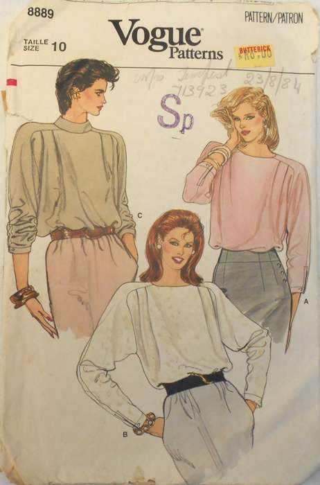 VINTAGE VOGUE 8889 BLOUSE SIZE 10 COMPLETE-ZIPLOC