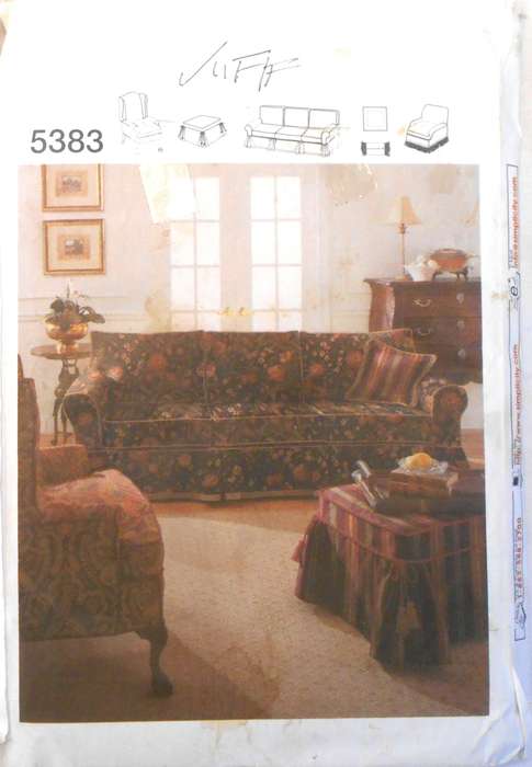 SIMPLICITY 5383  TRADITIONAL SLIP COVERS & COORDINATING PILLOWS ONE SIZE -COMPLETE-UNCUT-F/FOLDED