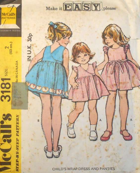 VINTAGE McCALLS 3181 GIRLS WRAP DRESS & PANTIES SIZE 2 YEARS COMPLETE-UNCUT-F/FOLDED