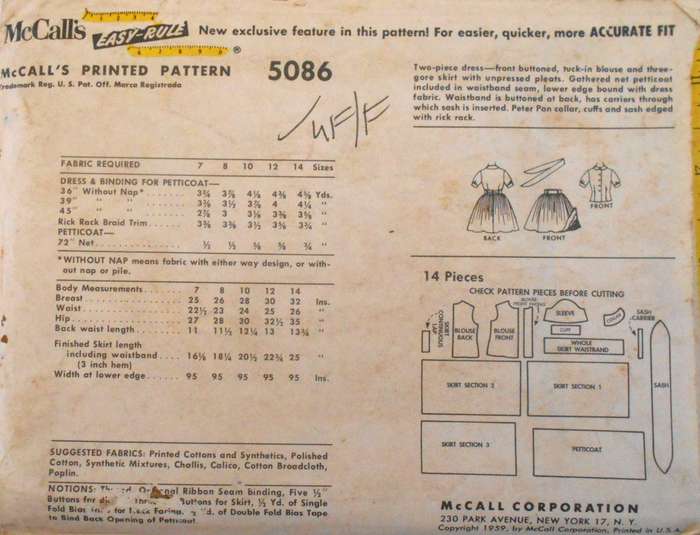 VVINTAGE McCALLS 5086 GIRLS TWO PIECE DRESS+ATTACHED PETTICOAT SIZE 12 YRS COMPLETE-UNCUT F/F
