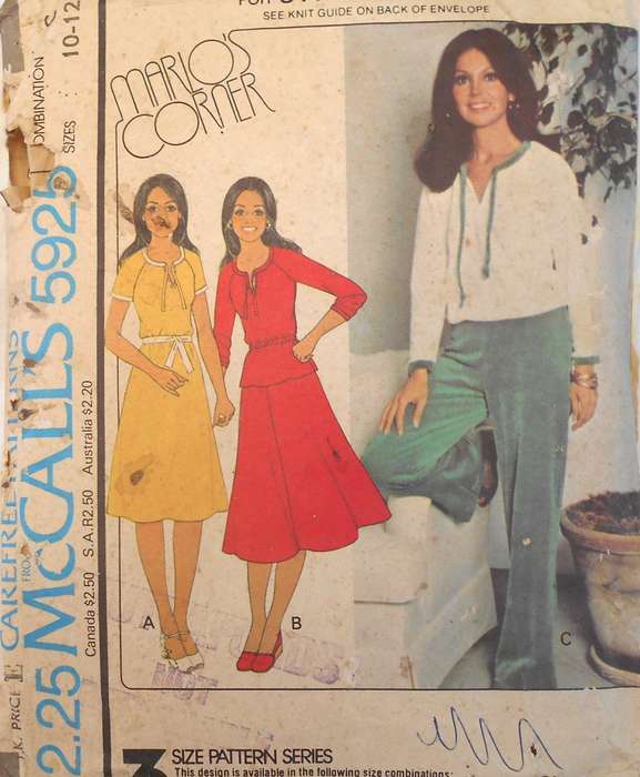 VINTAGE McCALLS 5925 DRESS-TOP-SKIRT-PANTS SIZE 10-12-14 COMPLETE-CUT TO 14