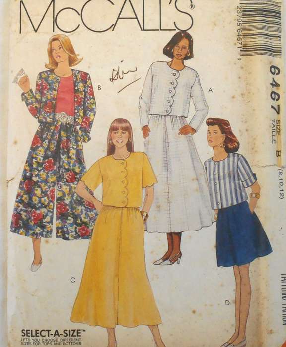 McCALLS 6467 TOP-SKIRT-SPLIT SKIRT-SHORTS SIZE 8-10-12 COMPLETE-UNCUT-F/FOLDED