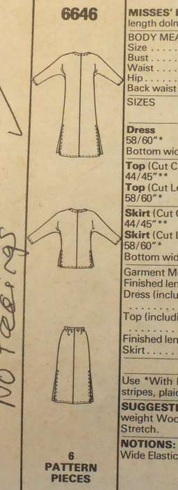VINTAGE McCALLS 6646 DRESS-TOP-SKIRT FOR KNITS SIZE PETITE 6-8 COMPLETE
