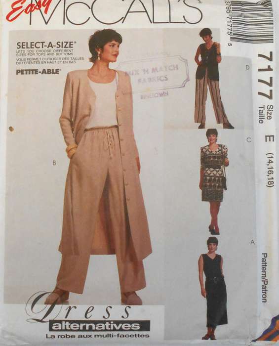 McCALLS 7177 DRESS IN 2 LENGTHS-UNLINED WAISTCAOT-PANTS SIZE 14-16-18 COMPLETE-CUT TO 18