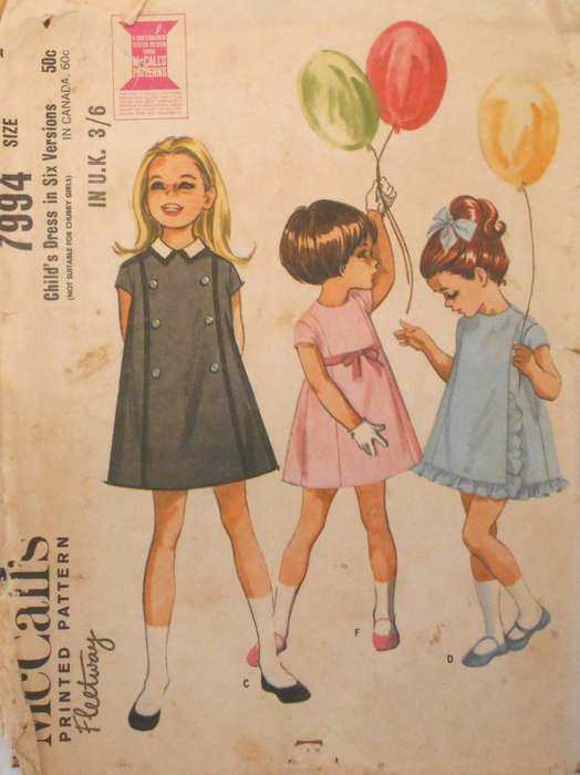 V/VINTAGE McCALLS 7989 GIRLS DRESS IN 6 VERSIONS SIZE 2 YEARS COMPLETE
