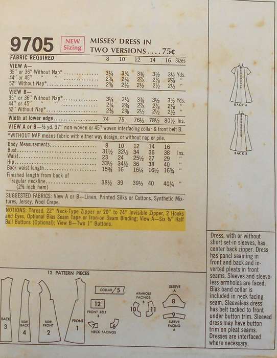 VINTAGE McCALLS 9705 DRESS IN 2 VERSIONS SIZE 12 BUST 34 COMPLETE
