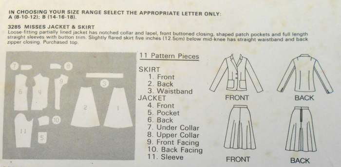 BUTTERICK 3285 JACKET & SKIRT SIZE 14-16-18 COMPLETE-CUT TO 18