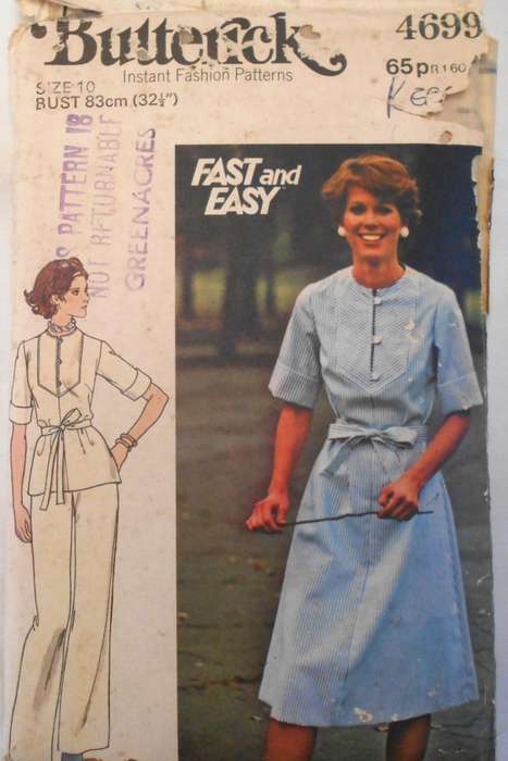 BUTTERICK 4699 DRESS-TOP-PANTS-BELT SIZE 10 BUST 83 CM COMPLETE