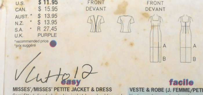 BUTTERICK 5361 SEMI FITTED JACKET & LINED DRESS SIZE 8-10-12 COMPLETE-CUT TO 12