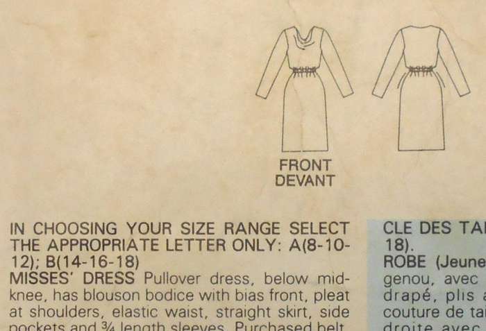 BUTTERICK 5408 COWL NECK PULLOVER DRESS SIZE 12-14-16 COMPLETE-UNCUT-F/FOLDED