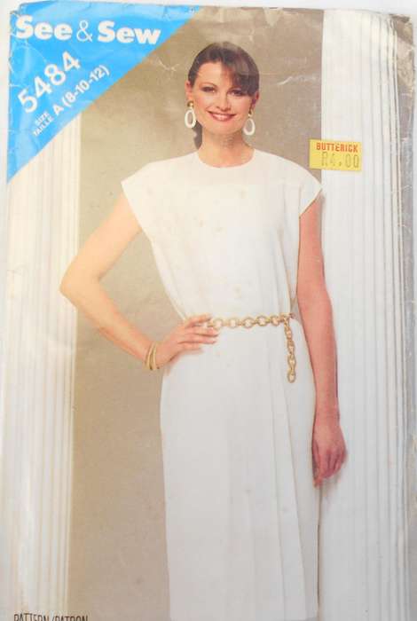 BUTTERICK 5484 VERY LOOSE STRAIGHT PULLOVER DRESS SIZE 8-10-12 COMPLETE-CUT TO 12