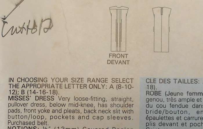 BUTTERICK 5484 VERY LOOSE STRAIGHT PULLOVER DRESS SIZE 8-10-12 COMPLETE-CUT TO 12