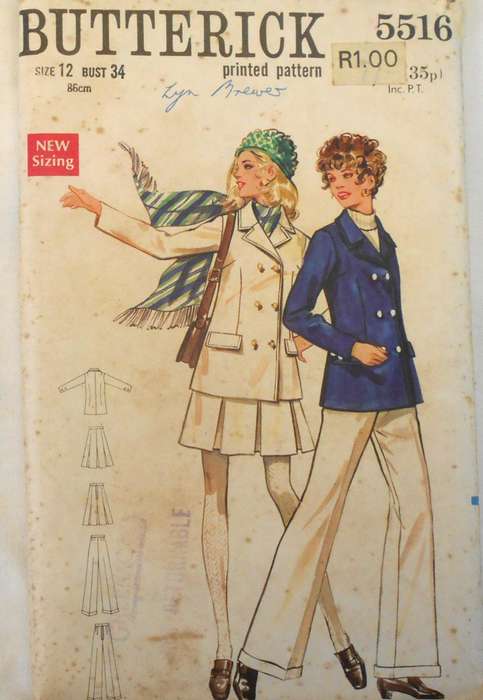 VINTAGE BUTTERICK 5516 JACKET-SKIRT-PANTS SIZE 12 BUST 34 COMPLETE