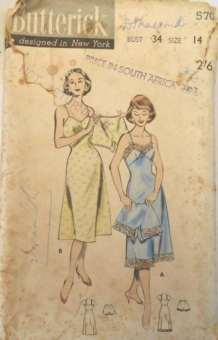 V/VINTAGE BUTTERICK 570 SLIP & KNICKERS SET SIZE 14 BUST 34 COMPLETE