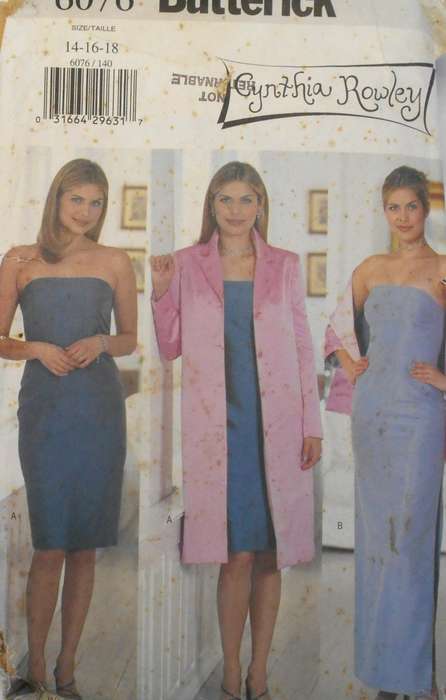 BUTTERICK 6076 LOOSE FITTING LINED JACKET-CLOSE FITTING LINED DRESS SIZE 14-16-18 COMPLETE-CUT TO 18