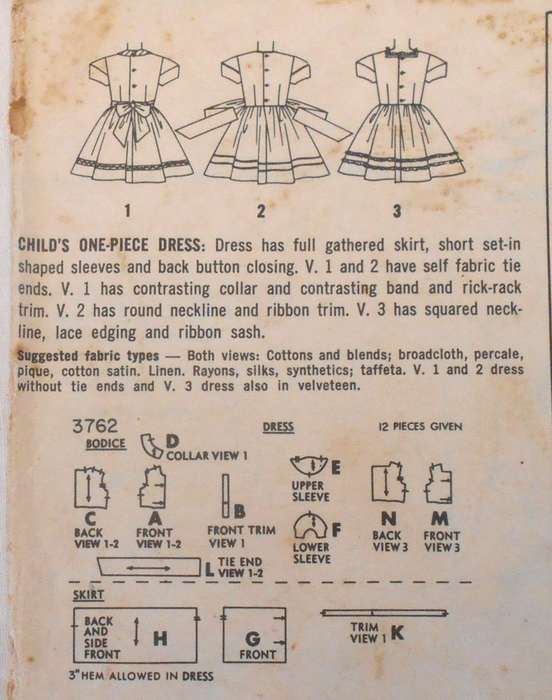 VINTAGE SIMPLICITY 3762 GIRLS ONE PIECE DRESS SIZE 5 YEARS-COMPLETE
