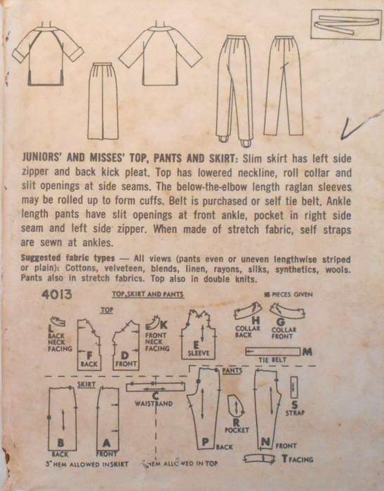 VINTAGE SIMPLICITY 4013 TOP-PANTS-SKIRT SIZE 14 BUST 34-COMPLETE
