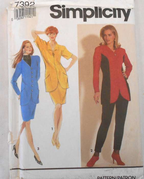 SIMPLICITY 7392 JACKET+NECKLINE VARIATIONS-SLIM FIT SKIRT-PANTS SIZE 8-16 COMPLETE-UNCUT-F/FOLDED