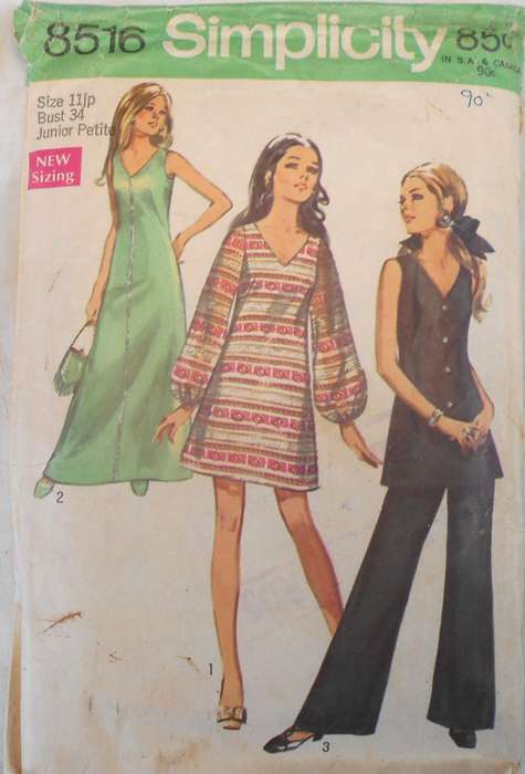 VINTAGE SIMPLICITY 8516 DRESS-TUNIC-PANTS SIZE 11jp BUST 34 COMPLETE
