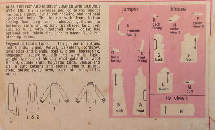 VINTAGE SIMPLICITY 8883 PINAFORE & BLOUSES WITH TIE SIZE 12 BUST 34 COMPLETE
